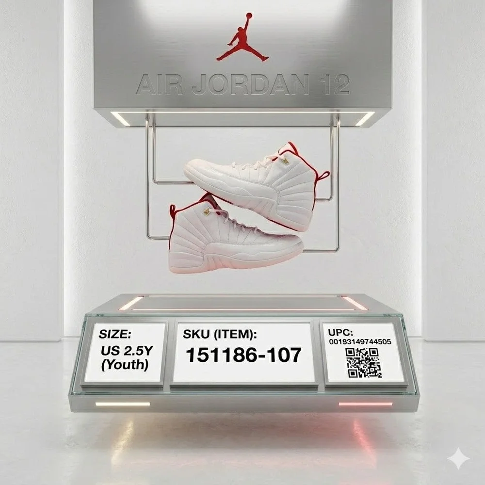 Jordan 12 Retro FIBA White University Red 151186-107 Size 2.5Y